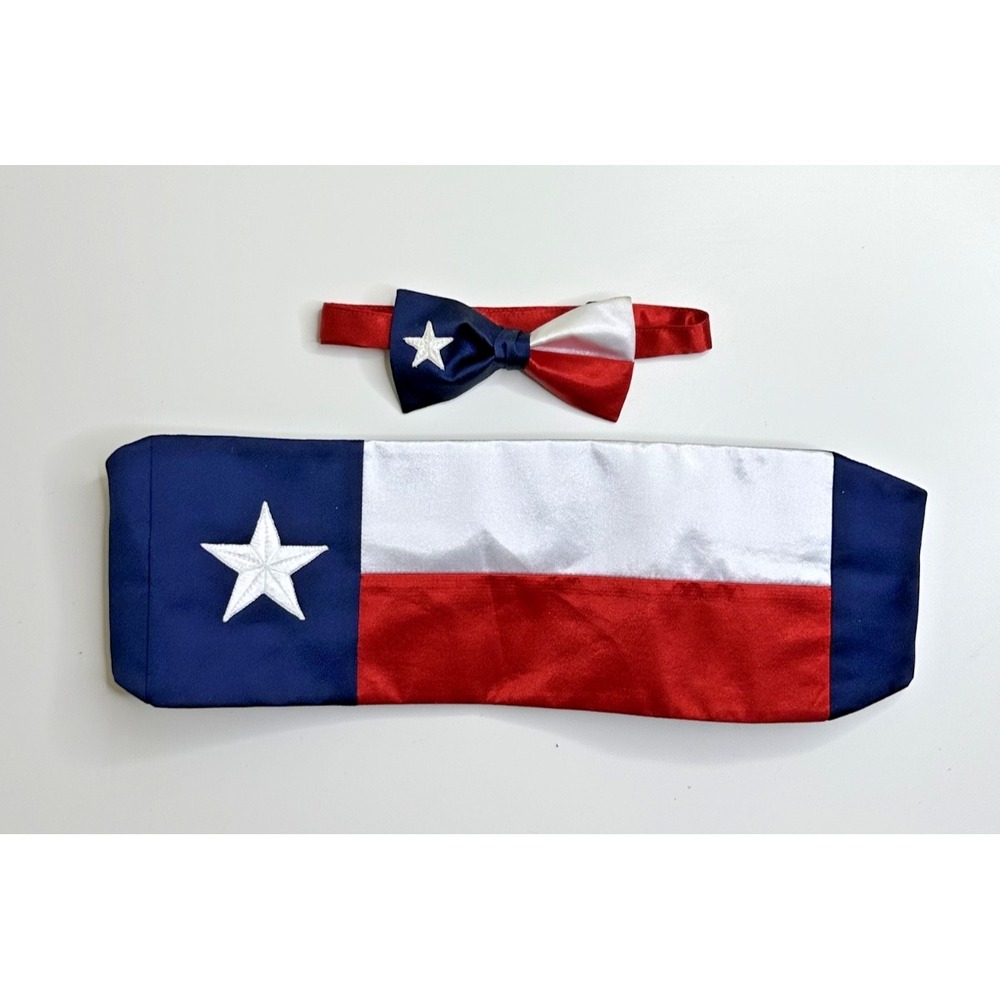 Texas Flag Red White Blue Star Tuxedo Cummerbund & Bowtie Set Lonestar Flag